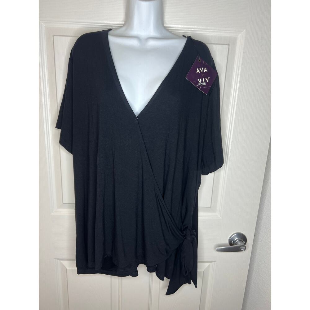 Ava & Viv Women's Short Sleeve Wrap Top Black NEW ~ Size 4X